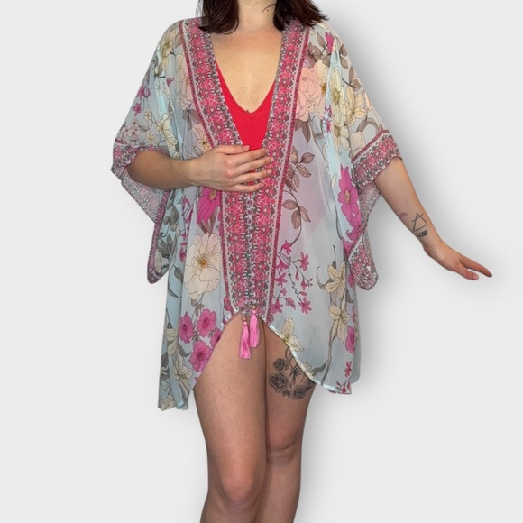 Johnny Was Silk Floral Kimono Swim Cover-Up - Picture 2 of 7
